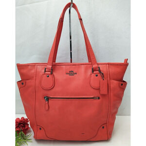 Coach Mickie Red Pebbled Leather Double Handles Zipper Tote Bag- MSRP $489
